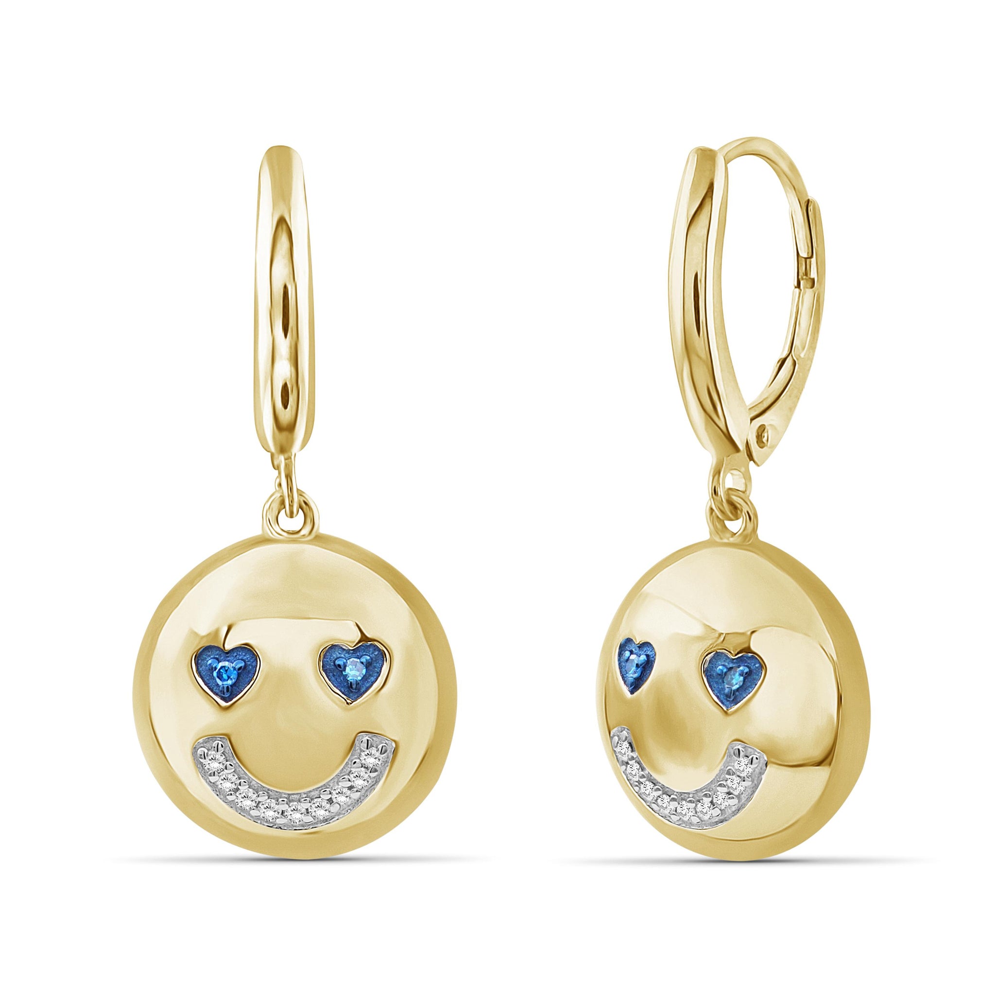 JewelonFire 1/20 Ctw Blue And White Diamond 14k Gold Over Silver Emoji Earrings