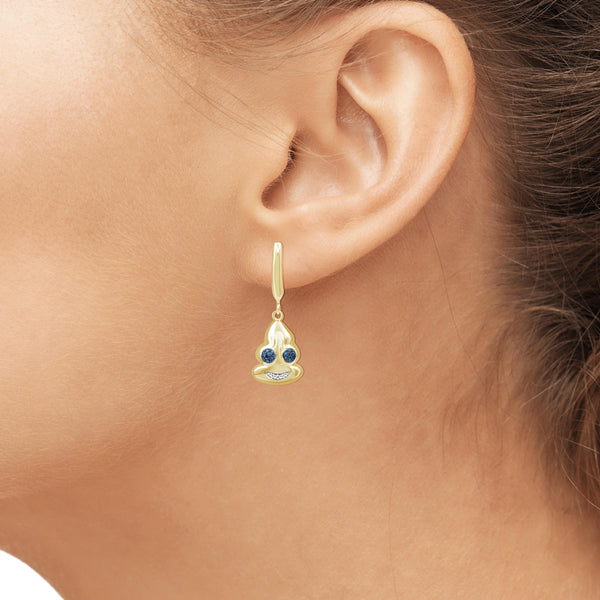 JewelonFire 1/10 Ctw Blue And White Diamond 14k Gold Over Silver Emoji Earrings