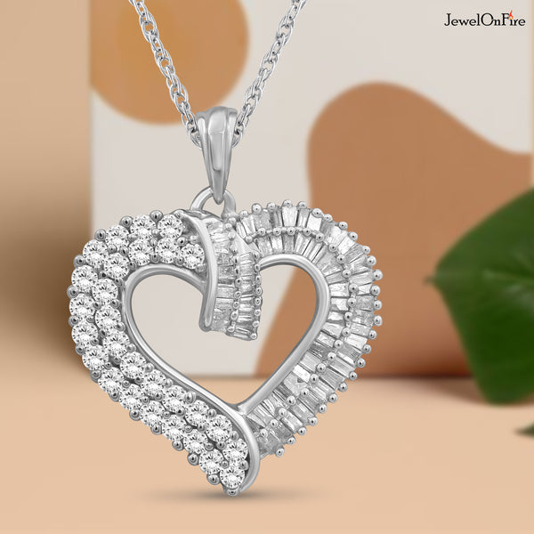 JewelonFire 1 Carat T.W. White Diamond Sterling Silver Spilt Heart Pendant - Assorted Colors