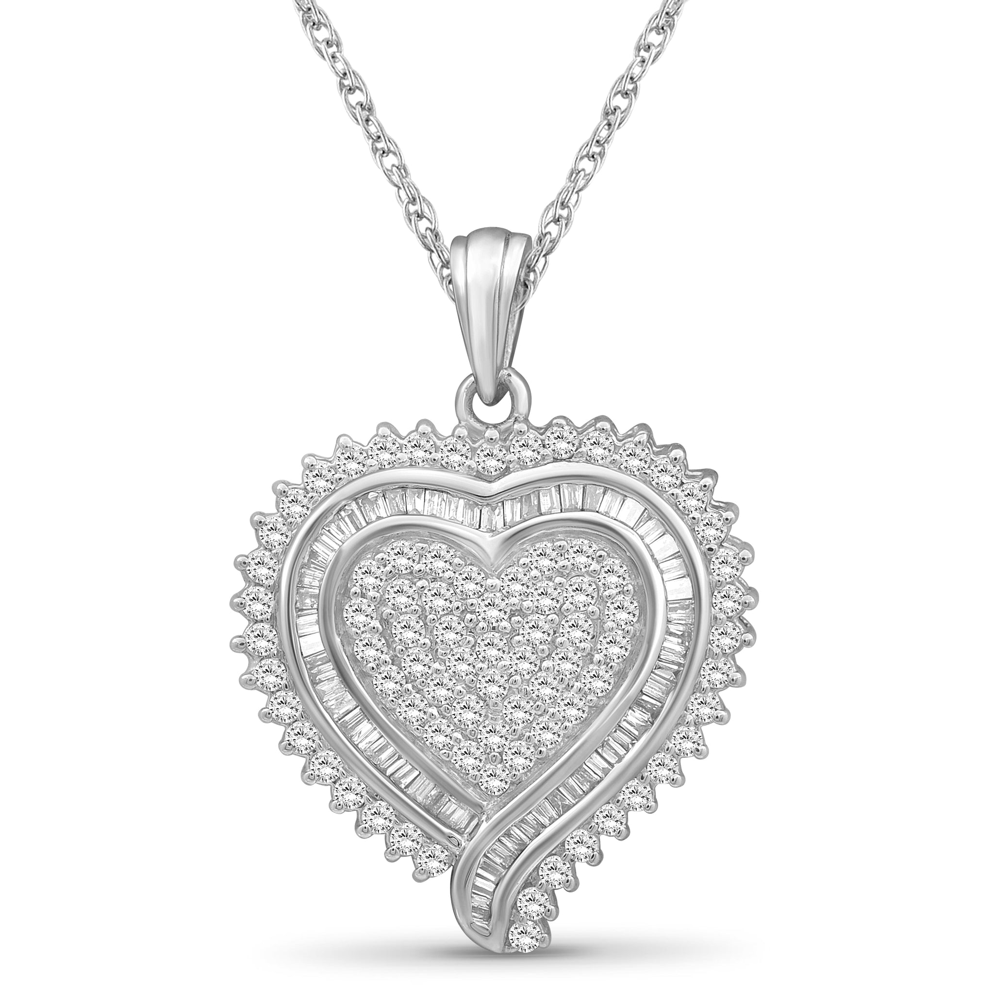 JewelonFire 1 Carat T.W. White Diamond Sterling Silver Solid Heart Dual Pendant - Assorted Colors
