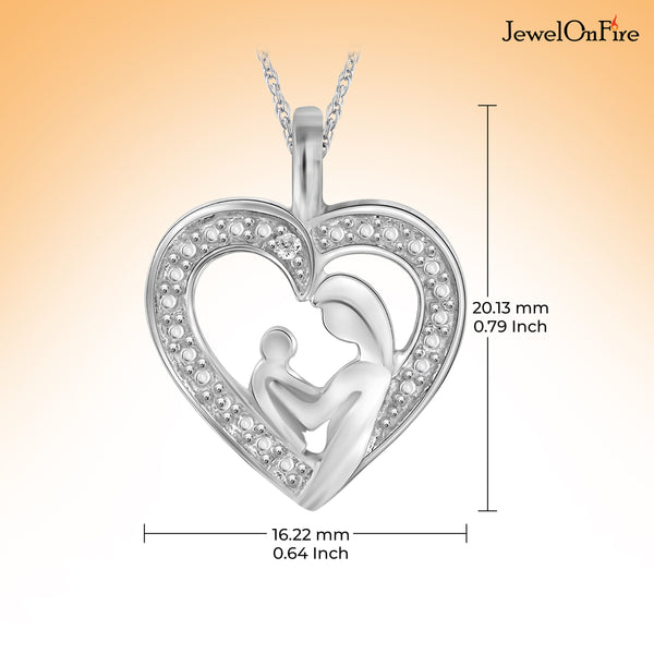 JewelonFire White Diamond Accent Sterling Silver Mother and Child Heart Pendant - Assorted Colors