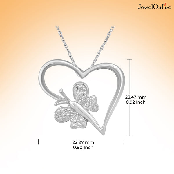 JewelonFire White Diamond Accent Sterling Silver Heart and Butterfly Pendant - Assorted Colors