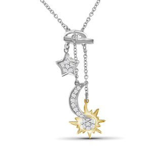 JewelonFire 1/5 Ctw White Diamond Two-Tone Sterling Silver Sun, Moon & Star Pendant