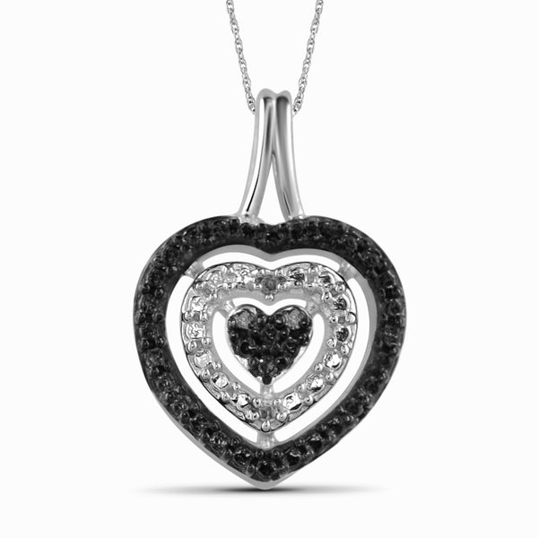 JewelonFire 1/10 Carat T.W. Black And White Diamond Sterling Silver 3 Piece Heart Jewelry Set