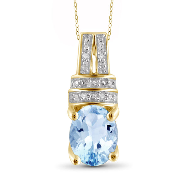 JewelonFire 1 1/2 Carat T.G.W. Sky Blue Topaz And White Diamond Sterling Silver Pendant - Assorted Colors
