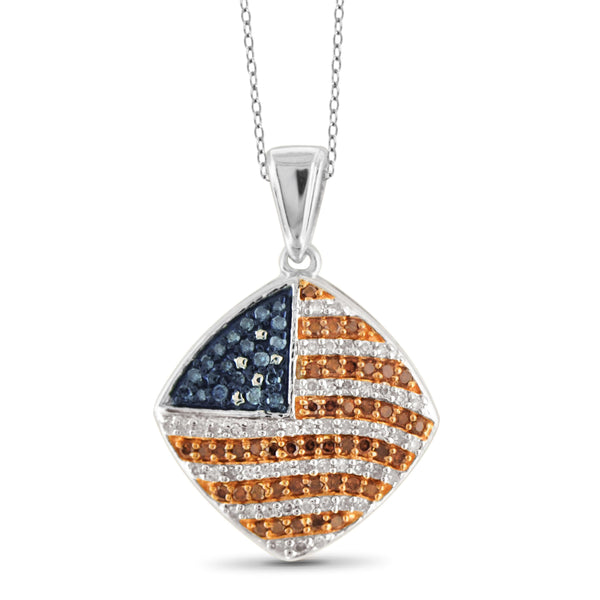 JewelonFire 1/3 Carat T.W. Multi Color Diamond Sterling Silver American Flag Pendant