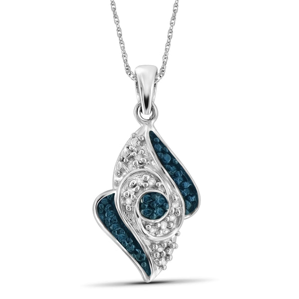 JewelonFire 1/4 Carat T.W. Blue And White Diamond Sterling Silver 3 Piece Jewelry Set
