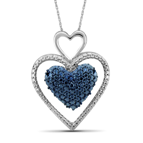 JewelonFire 1/20 Carat T.W. Blue Diamond Sterling Silver 3 Piece Heart Jewelry Set