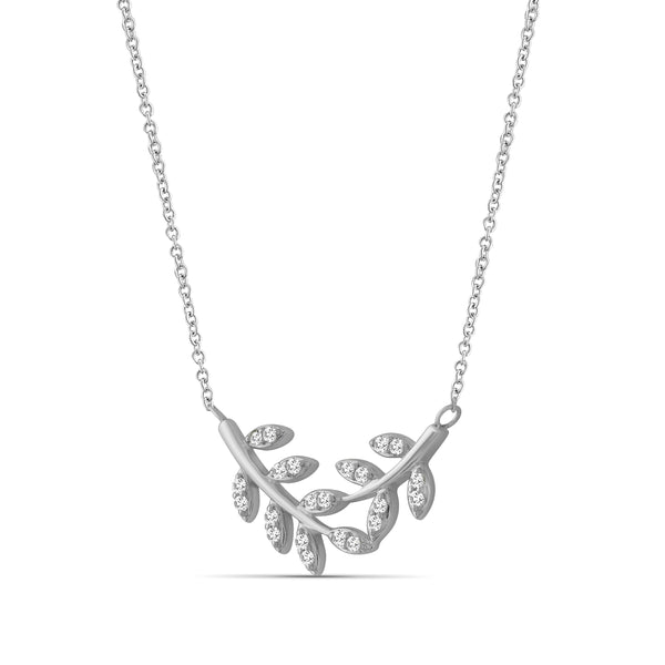 JewelonFire 1/4 Carat T.W. White Diamond Sterling Silver Leaf Necklace - Assorted Colors