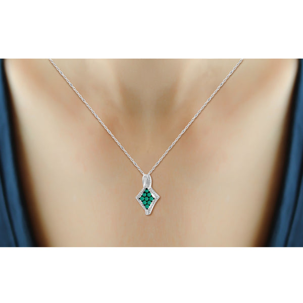 JewelonFire 2.10 Carat T.G.W. Emerald And 1/20 Carat T.W. White Diamond Sterling Silver 3 Piece Jewelry Set - Assorted Colors