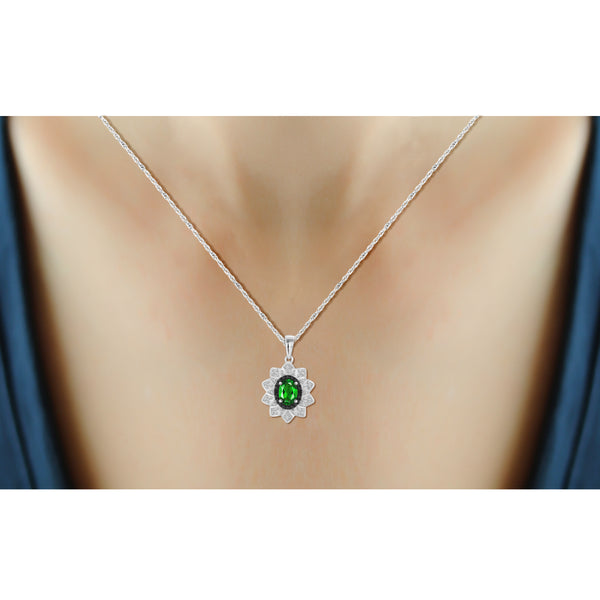 JewelonFire 2.70 Carat T.G.W. Chrome Diopside And 1/10 Carat T.W. Black & White Diamond Sterling Silver 3 Piece Jewelry Set - Assorted Colors