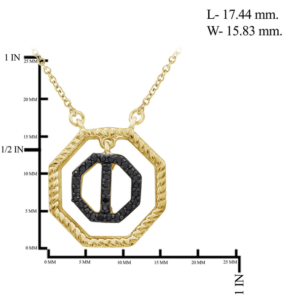 JewelonFire 1/10 Carat T.W. Black Diamond 14k Gold Over Silver Octagon Pendant