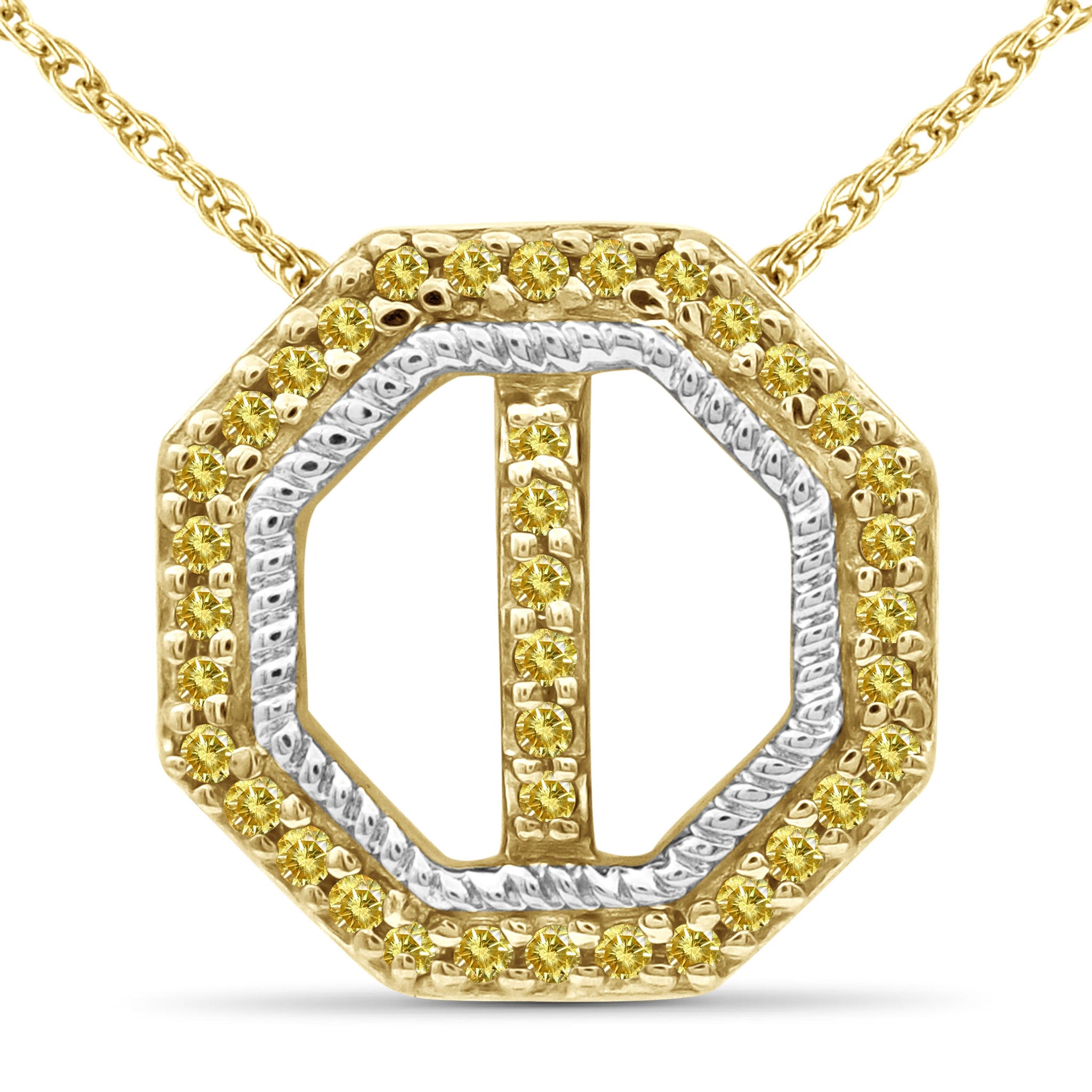 JewelonFire 1/7 Carat T.W. Yellow Diamond Two Tone Silver Octagon Pendant