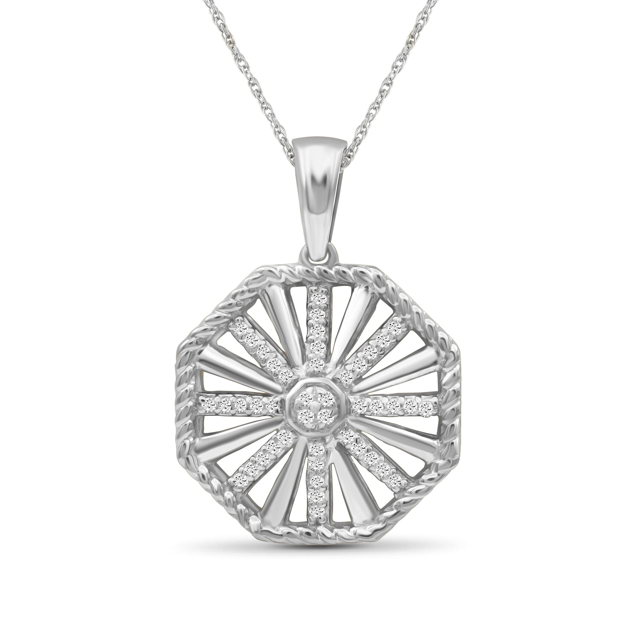 JewelonFire 1/7 Carat T.W. White Diamond Sterling Silver Octagon Pendant - Assorted Colors