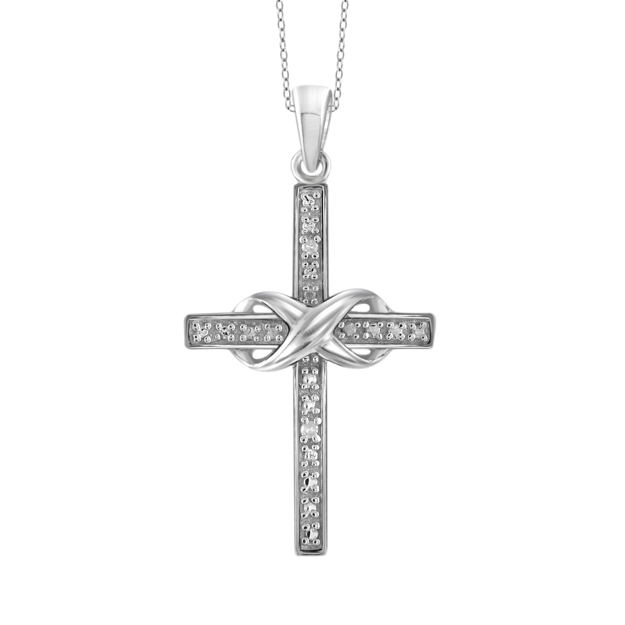 JewelonFire Accent White Diamond Infinity Cross Pendant in Sterling Silver