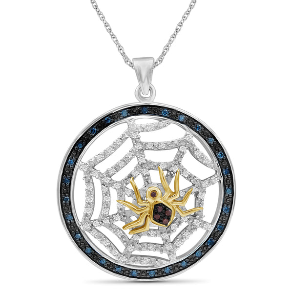 JewelonFire 1/2 Ctw Multi Color Diamond Two-Tone Sterling Silver Spider with Net Pendant