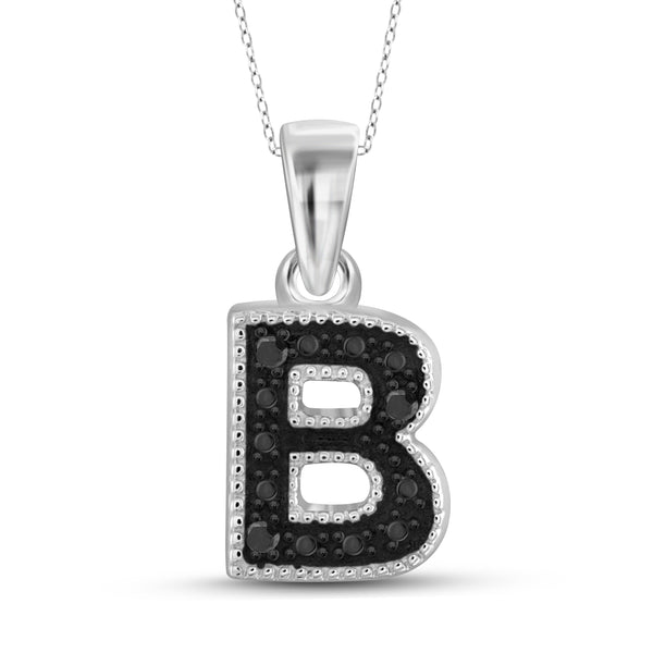 JewelonFire Black Diamond Accent Sterling Silver "A TO Z" Initial Pendant