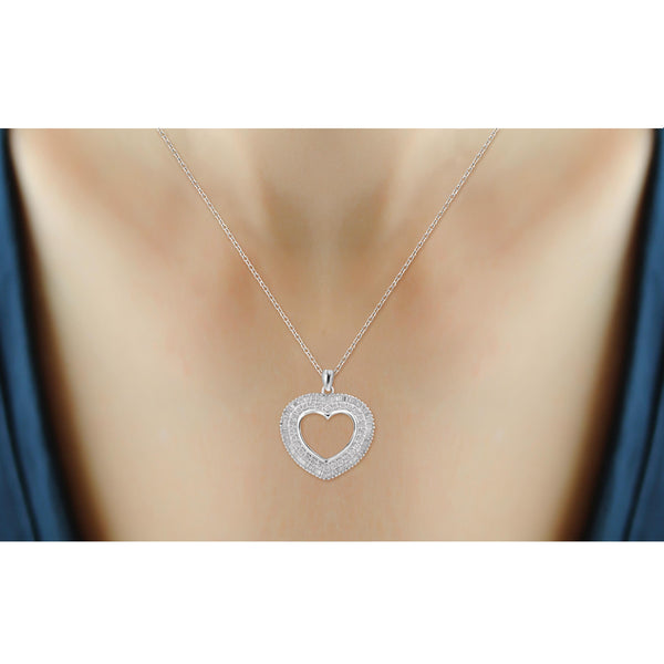 JewelonFire 1 Carat T.W. White Diamond Sterling Silver Open Heart Pendant - Assorted Colors