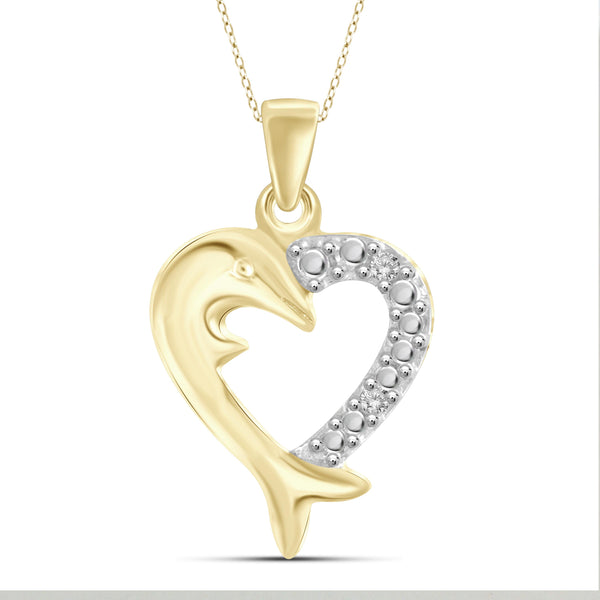 JewelonFire White Diamond Accent Sterling Silver Dolphin-Heart Pendant - Assorted Colors