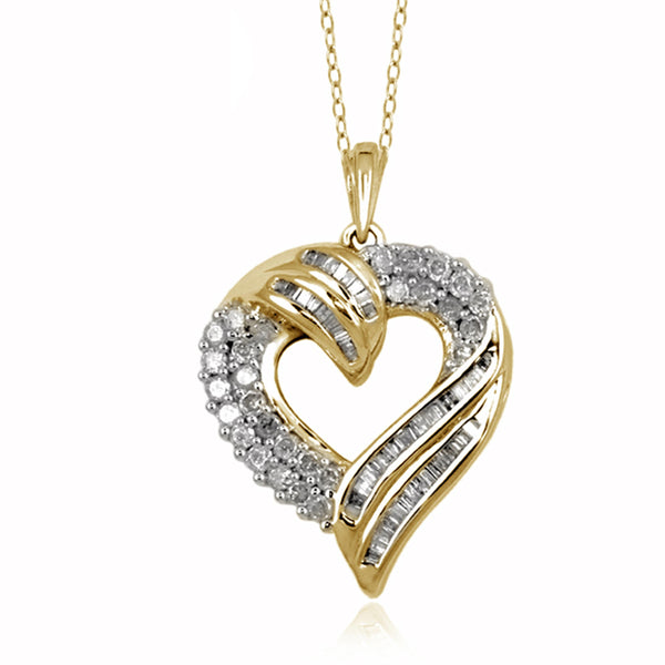 JewelonFire 1 Carat T.W. White Diamond Sterling Silver Wrap Around Heart Pendant - Assorted Colors
