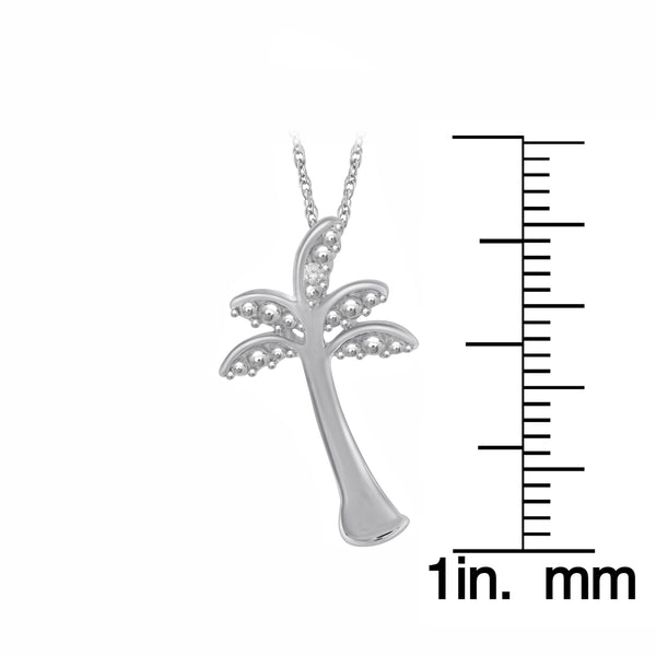JewelonFire Accent White Diamond Palm Tree Pendant in Sterling Silver