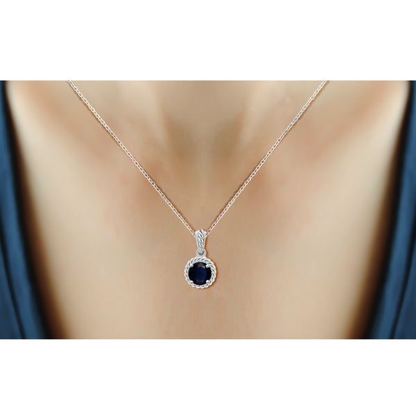 JewelonFire 1 1/5 Carat T.G.W. Sapphire Sterling Silver Halo Pendant - Assorted Colors