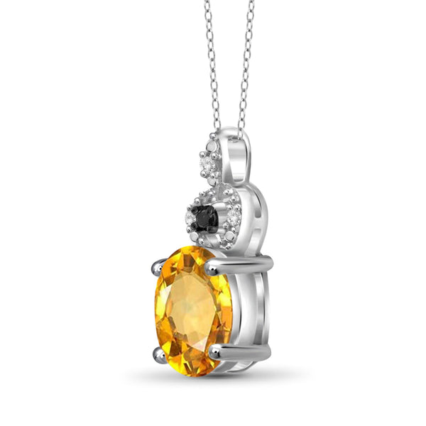 JewelonFire 1.00 Carat T.G.W. Citrine And 1/20 Carat T.W. Black & White Diamond Sterling Silver Pendant - Assorted Colors