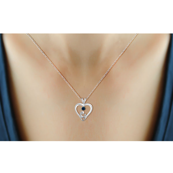 JewelonFire Blue Diamond Accent Sterling Silver Mother and Child Heart Pendant