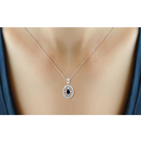 JewelonFire 0.60 Carat T.G.W. Sapphire and White Diamond Accent Sterling Silver Pendant - Assorted Colors