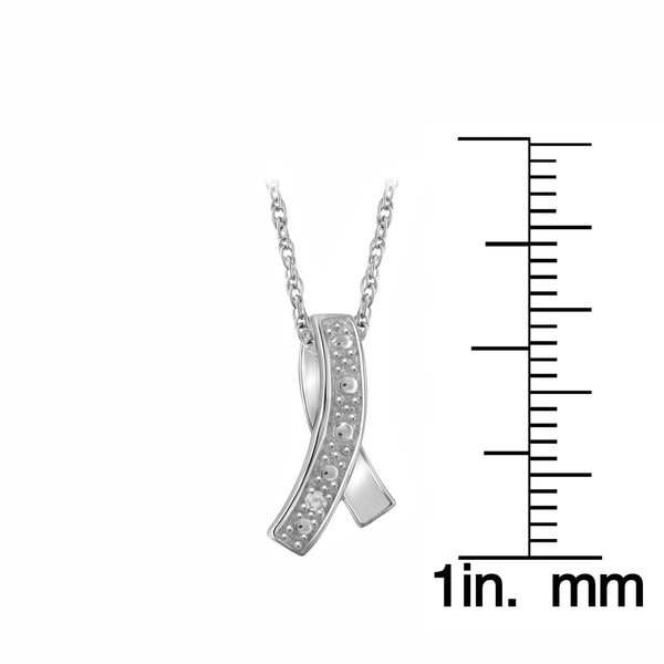 JewelonFire Accent White Diamond Ribbon Pendant in Sterling Silver