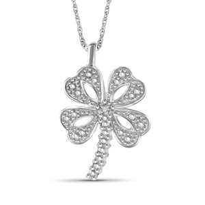 JewelonFire Accent White Diamond Clover Pendant in Sterling Silver