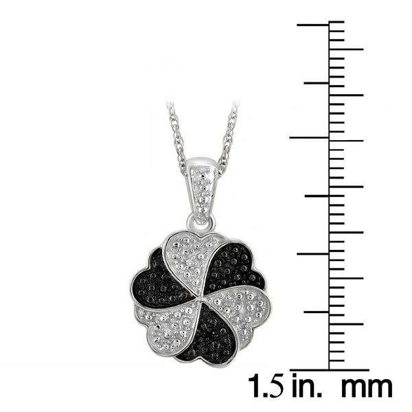 JewelonFire Accent Black And White Diamond Flower Pendant in Sterling Silver