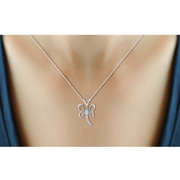JewelonFire Accent White Diamond Butterfly Pendant in Sterling Silver