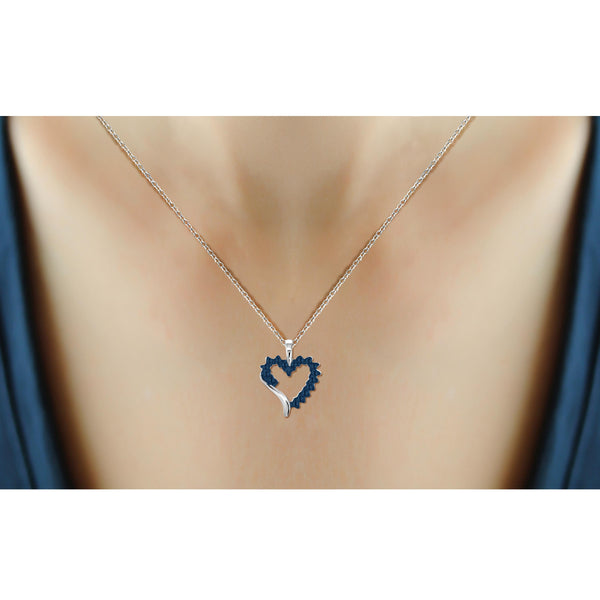 JewelonFire Blue Diamond Accent Sterling Silver Heart Pendant