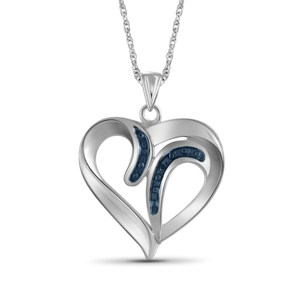 JewelonFire Accent Blue Diamond Heart Pendant in Sterling Silver