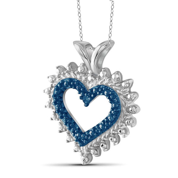 JewelonFire Blue Diamond Accent Sterling Silver Heart Pendant