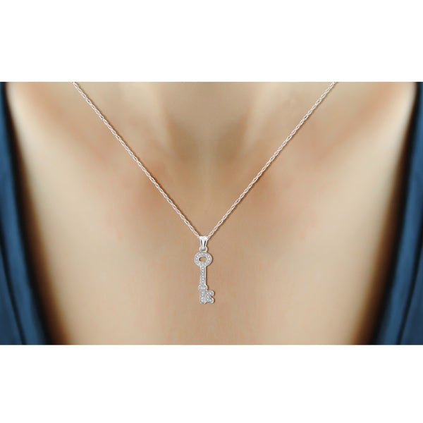 JewelonFire Accent White Diamond Key Pendant in Sterling Silver