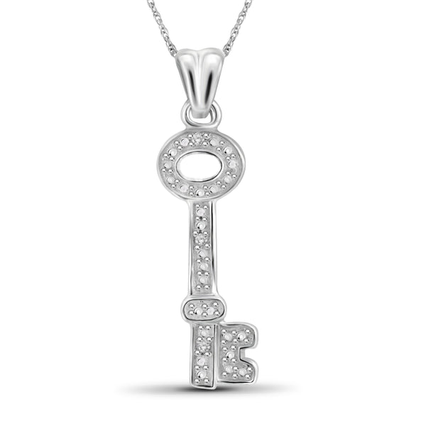 JewelonFire Accent White Diamond Key Pendant in Sterling Silver