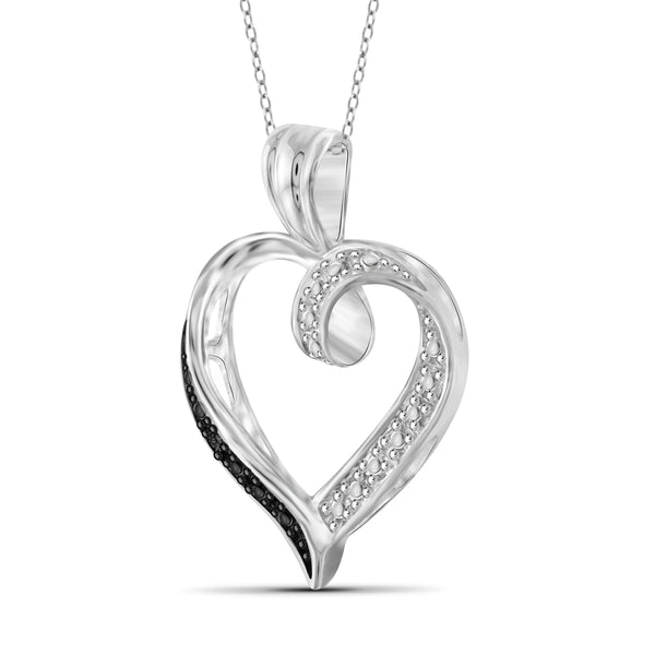 JewelonFire Black Diamond Accent Sterling Silver Open Heart Pendant - Assorted Colors