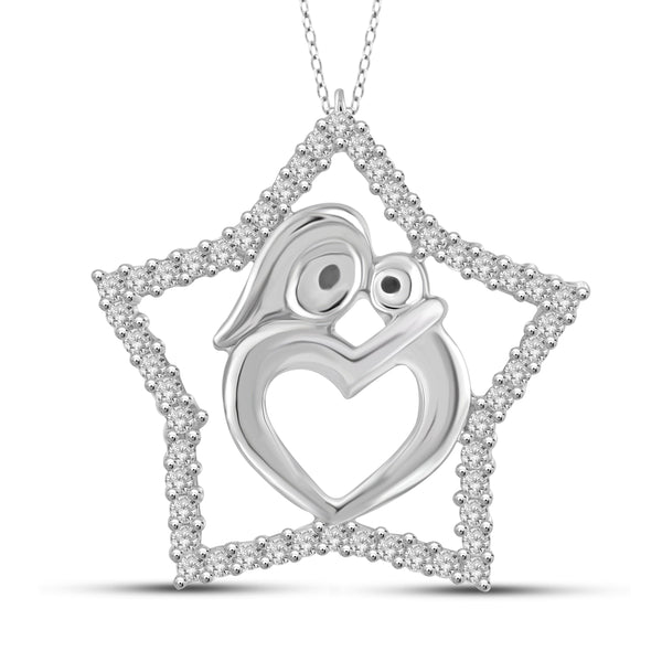 JewelonFire 1/4 Carat T.W. White Diamond Sterling Silver Mother and Child Star Pendant - Assorted Colors