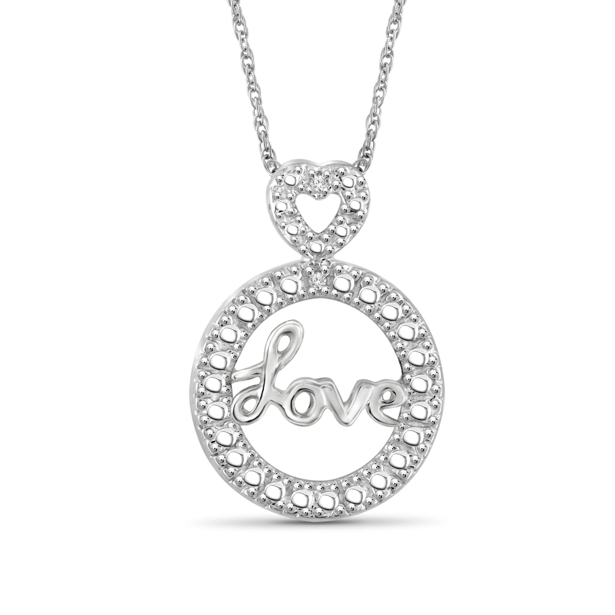 JewelonFire Accent White Diamond Love Pendant in Sterling Silver