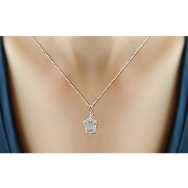 JewelonFire Accent White Diamond Crown Pendant in Sterling Silver