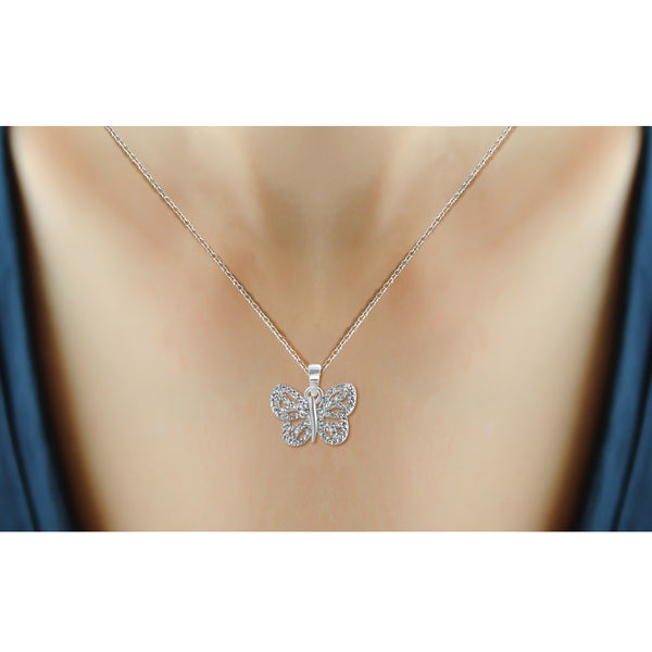 JewelonFire Accent White Diamond Butterfly Pendant in Sterling Silver