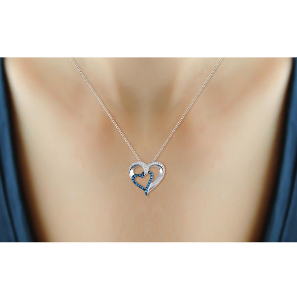 JewelonFire 1/4 Carat T.W. Blue and White Diamond Sterling Silver Heart Pendant