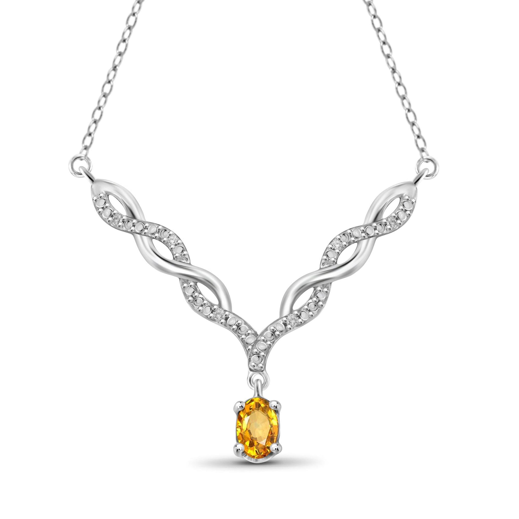 JewelonFire 1/2 Carat T.G.W. Citrine And 1/20 Carat T.W. White Diamond Sterling Silver Pendant - Assorted Colors