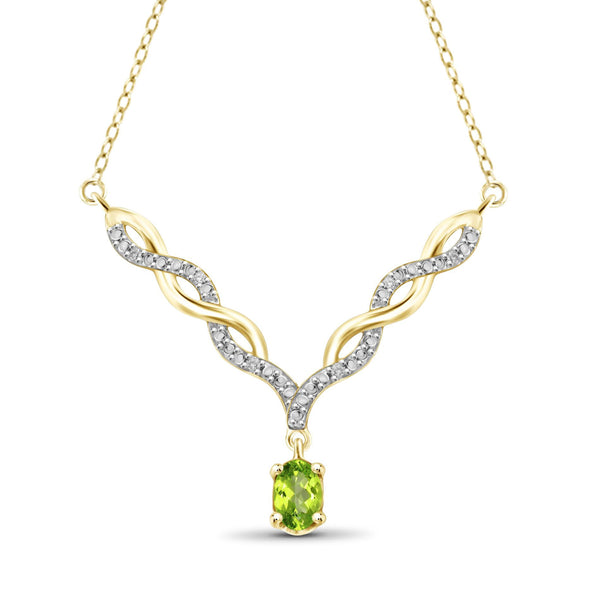 JewelonFire 1/2 Carat T.G.W. Peridot And 1/20 Carat T.W. White Diamond Sterling Silver Pendant - Assorted Colors