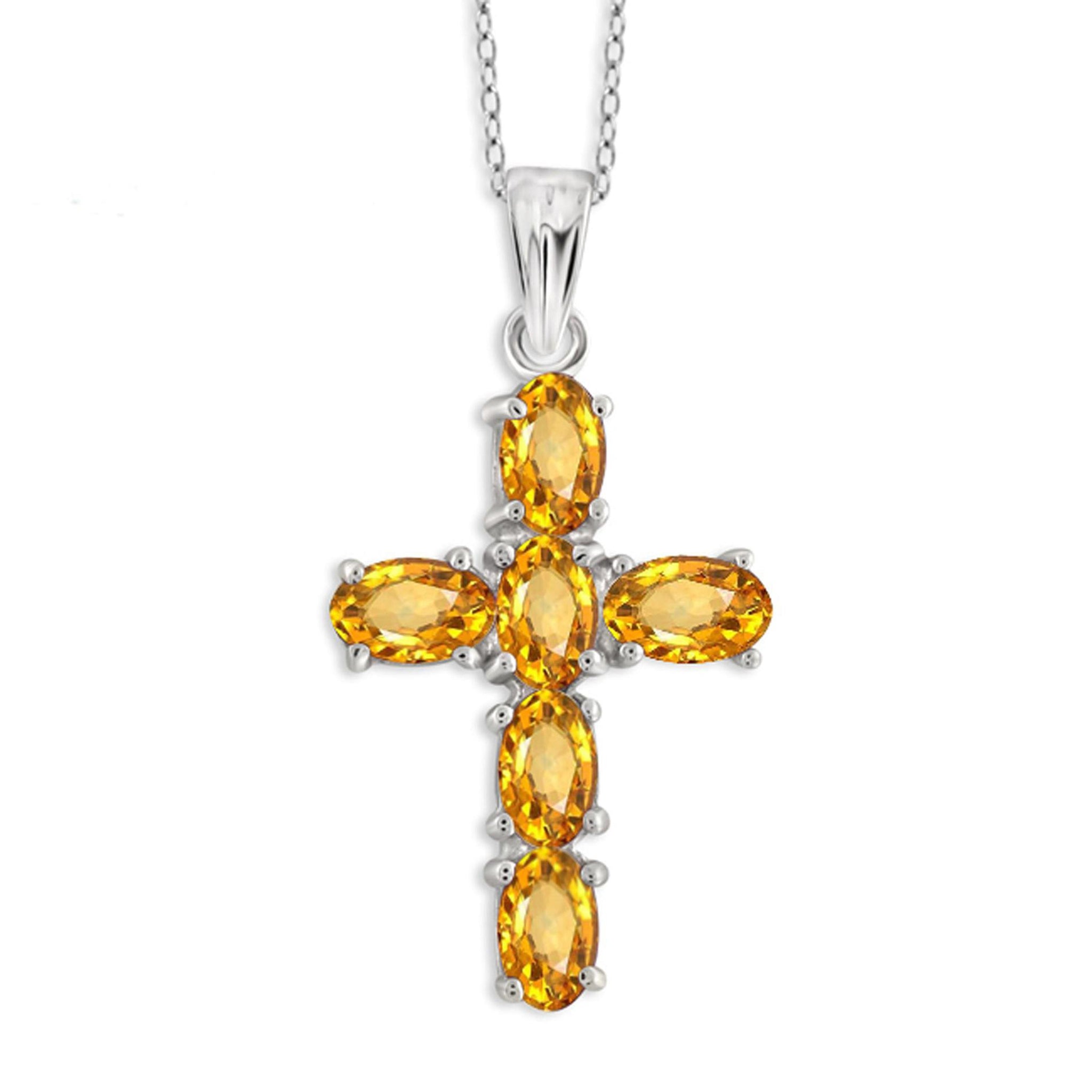JewelonFire 1 1/3 Carat T.G.W. Citrine Sterling Silver Cross Pendant - Assorted Colors