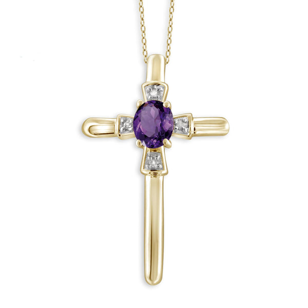 JewelonFire 1/4 Carat T.G.W. Amethyst and White Diamond Accent Sterling Silver Cross Pendant - Assorted Colors