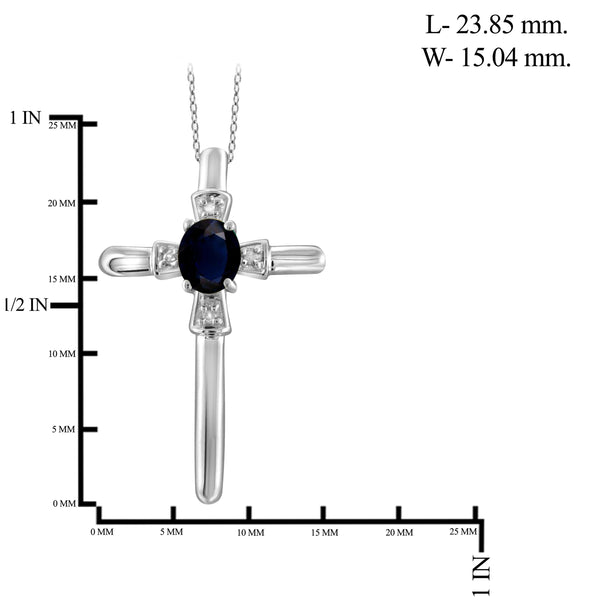 JewelonFire 0.30 Carat T.G.W. Sapphire and White Diamond Accent Sterling Silver Cross Pendant - Assorted Colors
