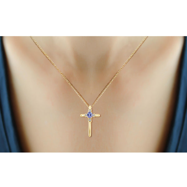 JewelonFire 0.20 Carat T.G.W. Tanzanite and White Diamond Accent Sterling Silver Cross Pendant - Assorted Colors